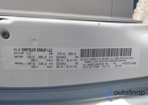 2010 Chrysler Town & Country Touring z USA, uszkodzony, nr VIN 2A4RR5D1XAR337192